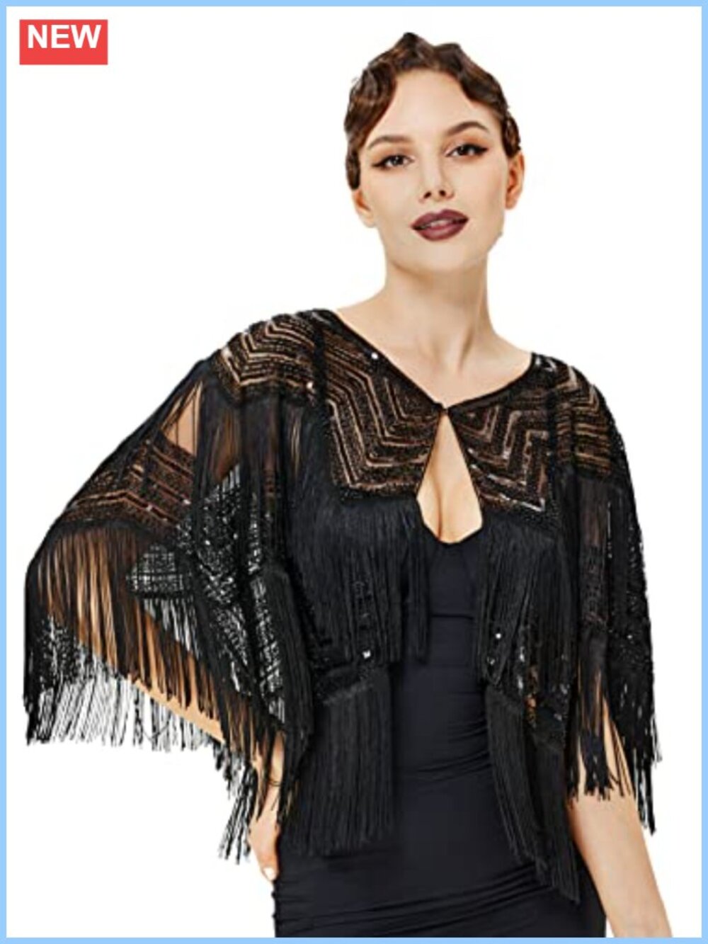 Sequin Fringe Shawl Wrap Capelet One Size Gatsby Evening Cover Up